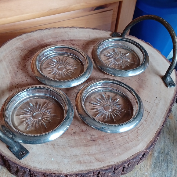 Coasters set of 4 glass and silver plated, vintage - Picture 1 of 4